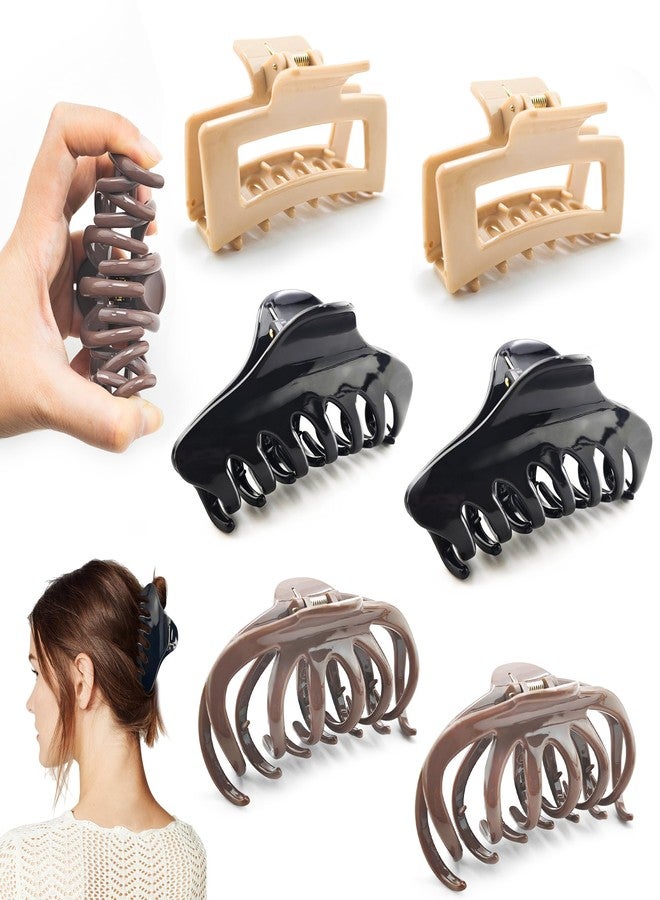 Jyukan Silicone Hair Clips for Women Soft Claw Clip for Thick and Thin Hair Non-Slip Flexible Strong Hold Hair Claws 6 Pack (Khaki, Coffee, Black) - Image 1